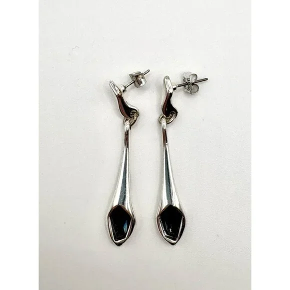 Robert Lee Morris RLM SoHo Silver Tone Drop Earrings Blue Stone - Picture 1 of 5